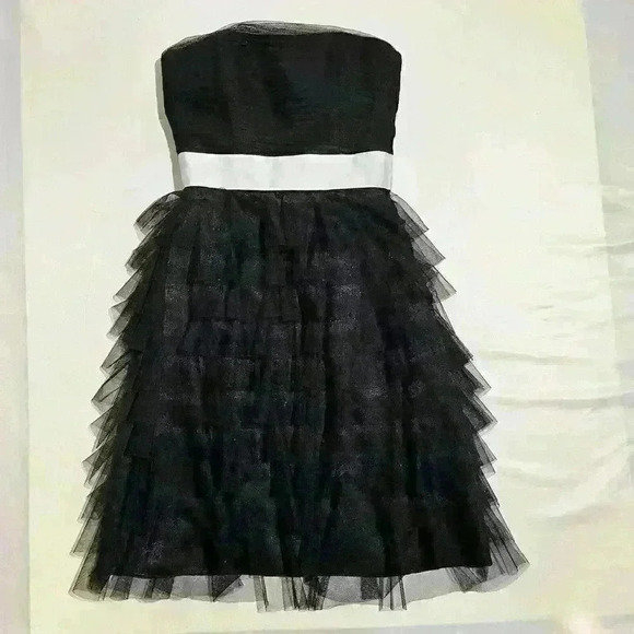 Vintage Betsey Johnson Black Strapless Corset Dress Tulle Ruffle Mesh Bow Size 0 - Picture 11 of 15
